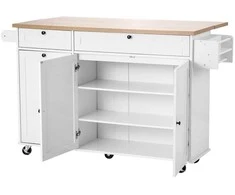 Vevor 153 cm virtuvinis stalas su ratukais ir stalčiumi