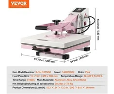 VEVOR 15x15 cm rožinis termo presas