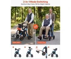 2-in-1 vaikštynė ir transporto kėdė senjorams