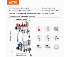 Vevor 2-jungčių grindų šildymo kolektorius (PEX)