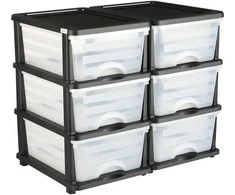 Vevor 2 plastikinės stalčių dėžės su 6 stalčiais