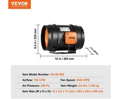 Vevor 203,2 mm kanalu ventiliatorius HVAC sistemoms