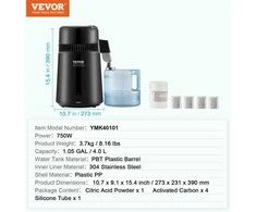 Vevor Vandens distiliatorius VVR VD4 1L/H Juodas