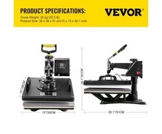 Vevor 5 viename šilumos presavimo mašina 38x38 cm sublimacijai