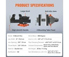 Vevor 6" spaustuvas su priekalu ir 360° reguliuote