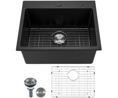 Vevor 63 cm granito virtuvinė kriauklė vieno dubens