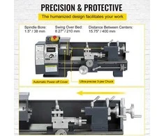 VEVOR 750W mini metalo tekinimo staklės su priedų dėže