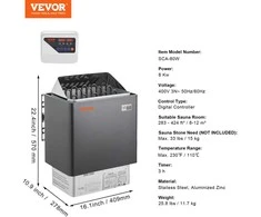 Vevor 8 kW elektrinė pirties krosnis 8-12 m³