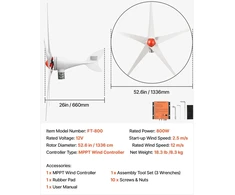 Vėjo jėgainė VEVOR FT-800, 800W