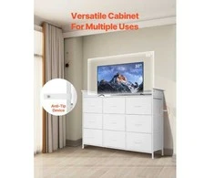 VEVOR 9 stalčių aukšta komoda su LED ir elektros lizdais