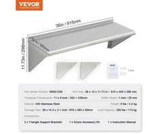 VEVOR 91 cm x 30 cm nerūdijančio plieno lentyna