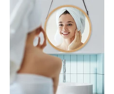 Relaxdays Apvalus pakabinamas veidrodis su bambukiniu rėmu