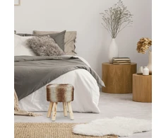 Relaxdays Apvalus pufas su dirbtiniu kailiu