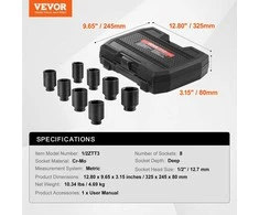 VEVOR Ašies stebulės galvučių rinkinys 1/2" 8 vnt