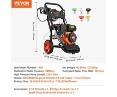 VEVOR Aukšto slėgio plovimo įrenginys automobiliams 3950 PSI