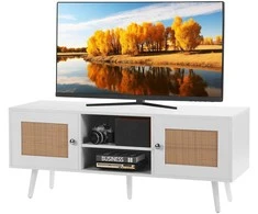 TV staliukas Vevor Baltas rotango televizoriaus stovas
