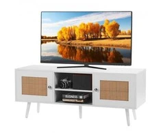 TV staliukas Vevor Baltas rotango televizoriaus stovas