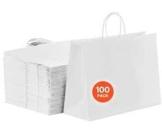 Vevor Balti kraft popieriaus maišeliai su rankenomis 100 vnt.