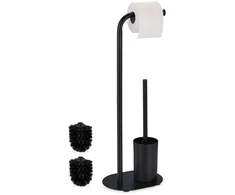 Relaxdays Bambuko ir nerūdijančio plieno WC rinkinys juodos spalvos