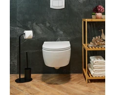 Relaxdays Bambuko ir nerūdijančio plieno WC rinkinys juodos spalvos