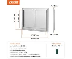 VEVOR BBQ prieigos durys 762x532 mm iš nerūdijančio plieno