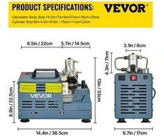 Vevor Didelio slėgio oro kompresorius 4500 PSI 1800W