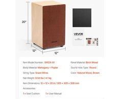 Vevor Didelis klevo medienos cajon būgnas su stygomis