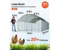 VEVOR Didelis metalinis vištidės voljeras 2,7 x 7,6 x 2 m