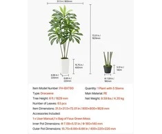 VEVOR Dirbtinė Dracena su baltu vazonu
