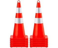 Vevor PVC kūgiai 28 cm, atšvaitai, 10 vnt. - eismo, statybų, parkavimo saugumui