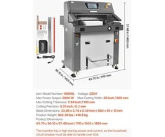 VEVOR Elektrinė hidraulinė popieriaus pjaustyklė, 660 mm pločio