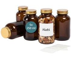 Relaxdays Gintarinio stiklo indeliai, 5 vnt. rinkinys, 250 ml