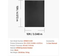 VEVOR Guminė stogo danga, 3 x 4.5 m EPDM