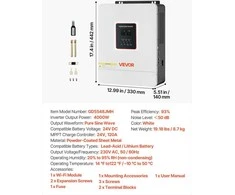VEVOR Hibridinis saulės inverteris 4000W, 24V į 230V