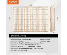 Vevor Japoniška kambario pertvara 6 panelių