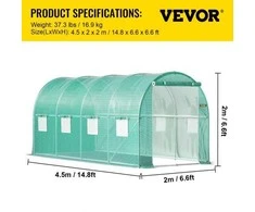 VEVOR Įėjimo tunelinė šiltnamis, 4.5 x 2 x 2 m
