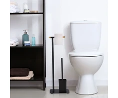 Relaxdays Juodas bambuko ir nerūdijančio plieno WC rinkinys