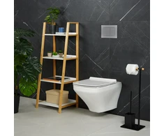 Relaxdays Juodas bambuko ir nerūdijančio plieno WC rinkinys