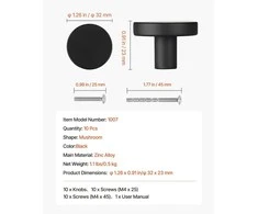 VEVOR juodi 32 mm spintelės rankenėlės 10 vnt.