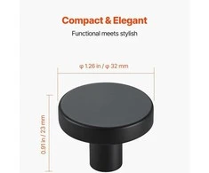 Vevor juodi 32 mm spintelės rankenėlės 10 vnt.