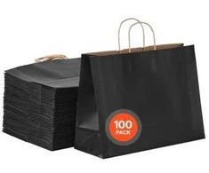 Vevor Juodi kraft popieriniai maišeliai su rankenėlėmis, 100 vnt