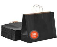 Vevor Juodos popierinės pakuotės su rankenėlėmis, 50 vnt.