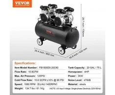 Vevor Kompaktiškas nealyvuotas oro kompresorius 20 gal 90 PSI