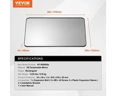 VEVOR Kvadratinis sieninis veidrodis su aliuminio rėmu 60x90 cm