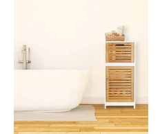 Relaxdays Balta bambukinė šoninė spintelė