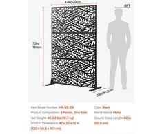 VEVOR Metalo privatumui skirtas ekranas 120 x 183 cm juodas