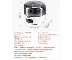 VEVOR Mini centrifuga 0.2/1.5/2 ml, 7000 aps./min.