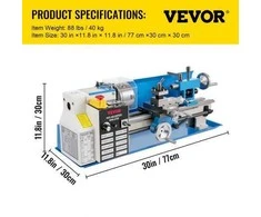 Vevor Mini metalo tekinimo staklės, 550W kintamas greitis