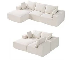 Vevor Modulinis kampinis sofa su gultu ir pagalve smėlio spalvos