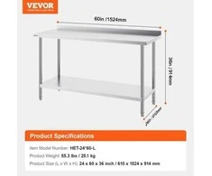 Vevor Nerūdijančio plieno darbastalis virtuvei 61x152cm